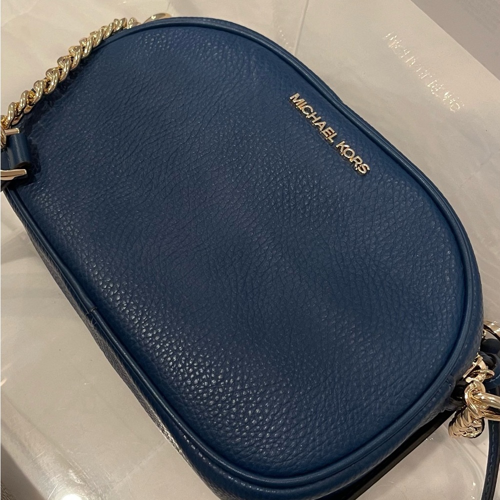 SOLD Michael Kors Navy Crossbody Bag with Gold Chain